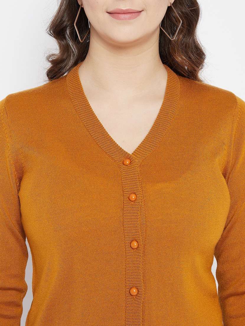 mustard solid woolen cardigan - 20507158 -  Standard Image - 4