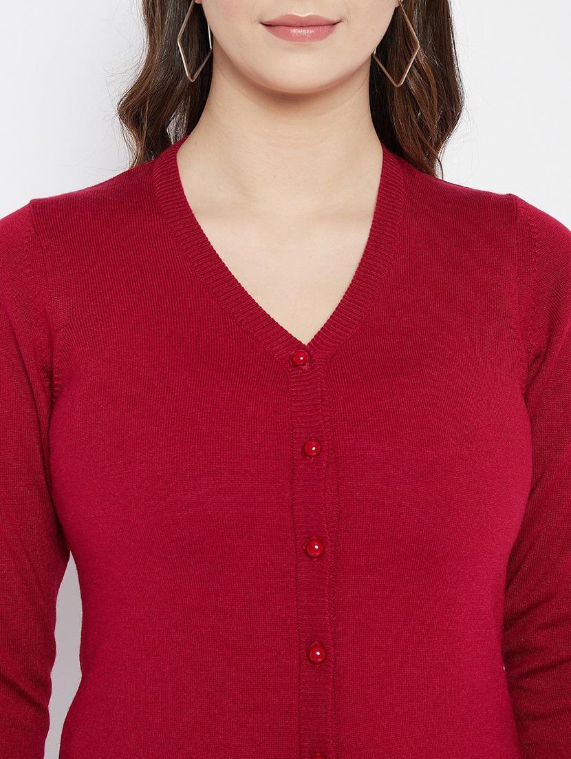 maroon solid woolen cardigan - 20507159 - Standard Image - 4