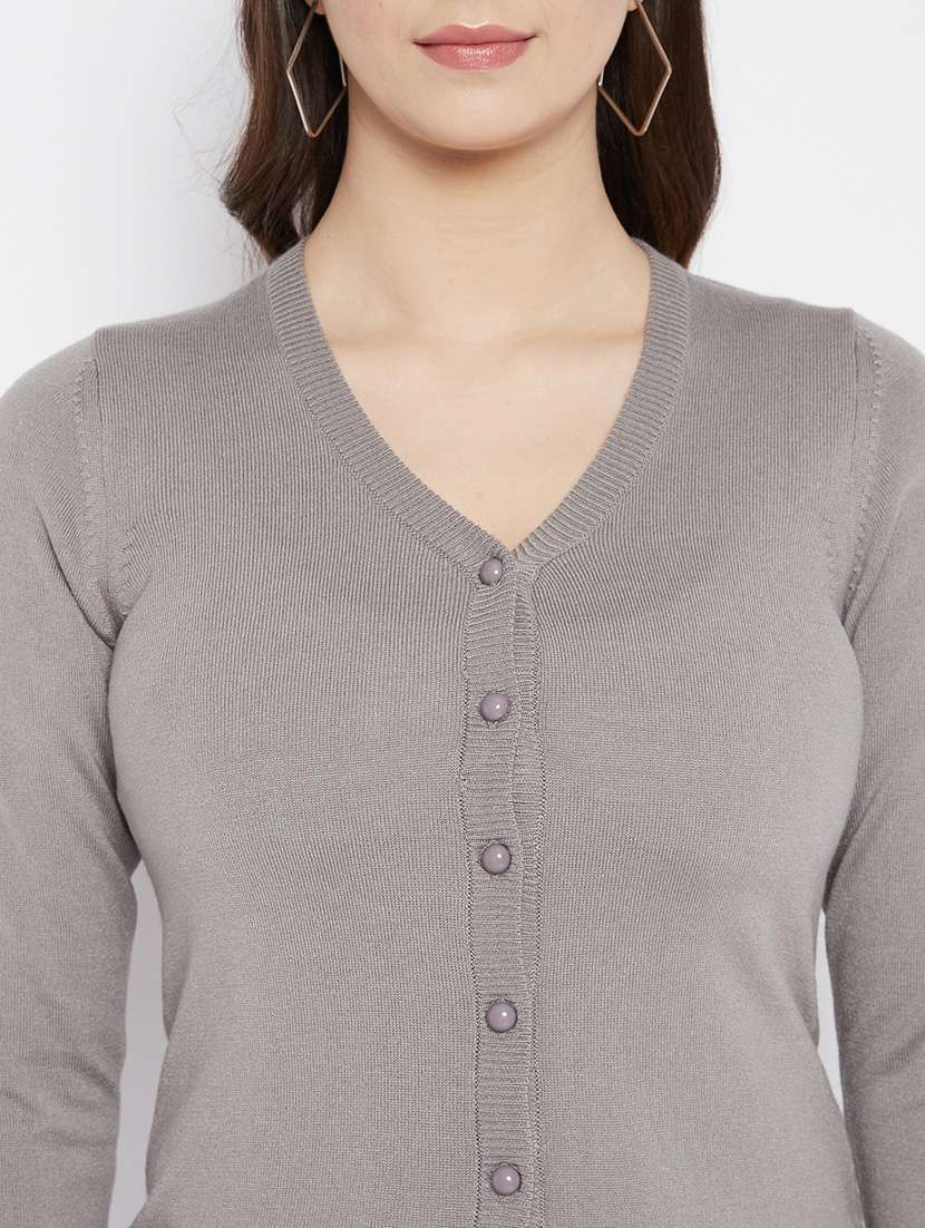 grey solid woolen cardigan - 20507160 - Standard Image - 4