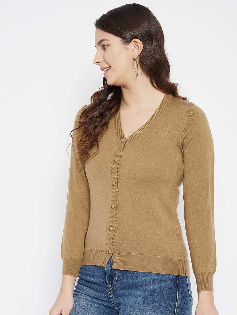 brown solid woolen cardigan - 20507161 -  Standard Image - 1