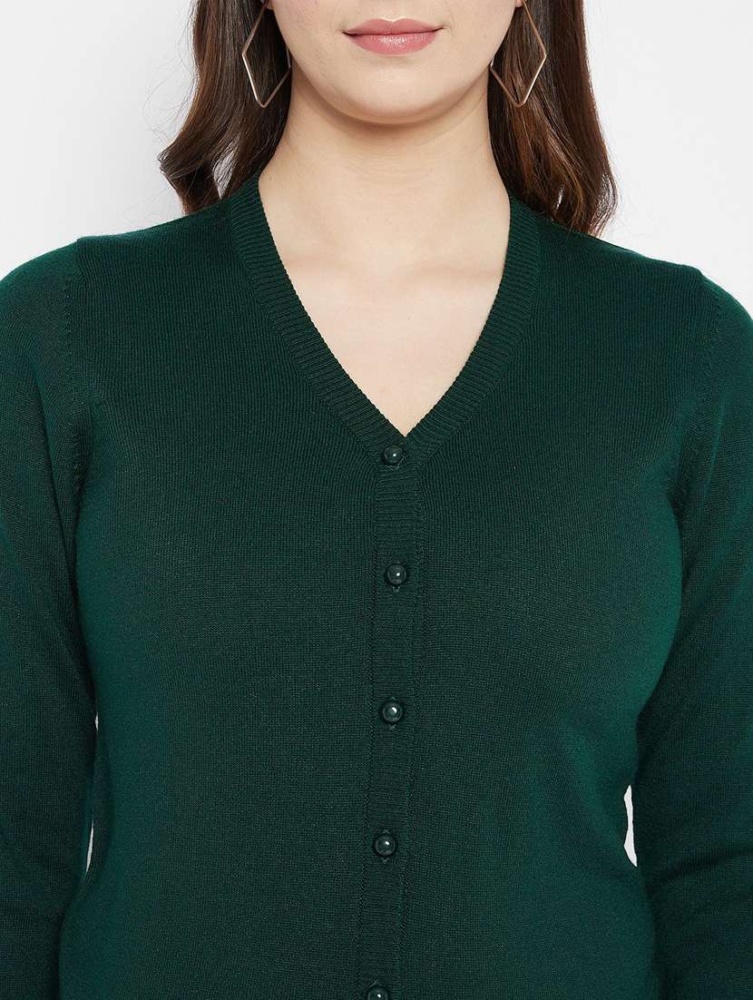 green solid woolen cardigan - 20507162 - Standard Image - 4