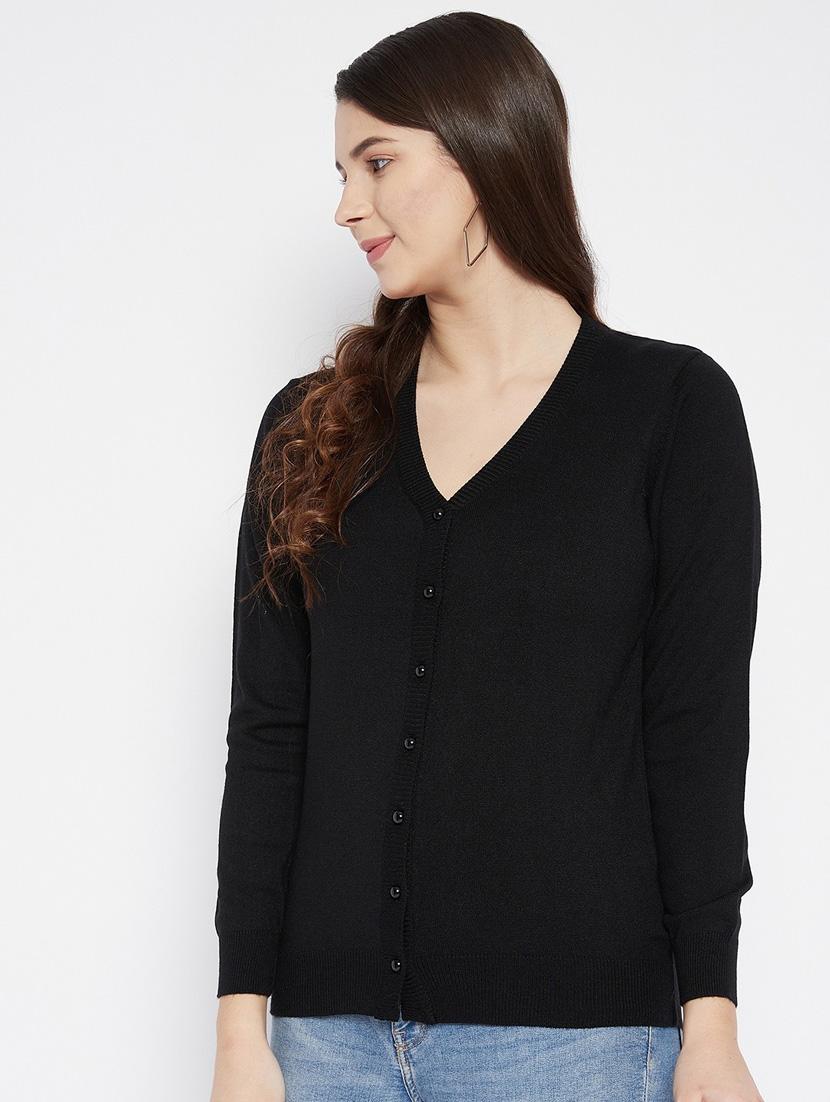 black solid woolen cardigan - 20507163 - Standard Image - 1