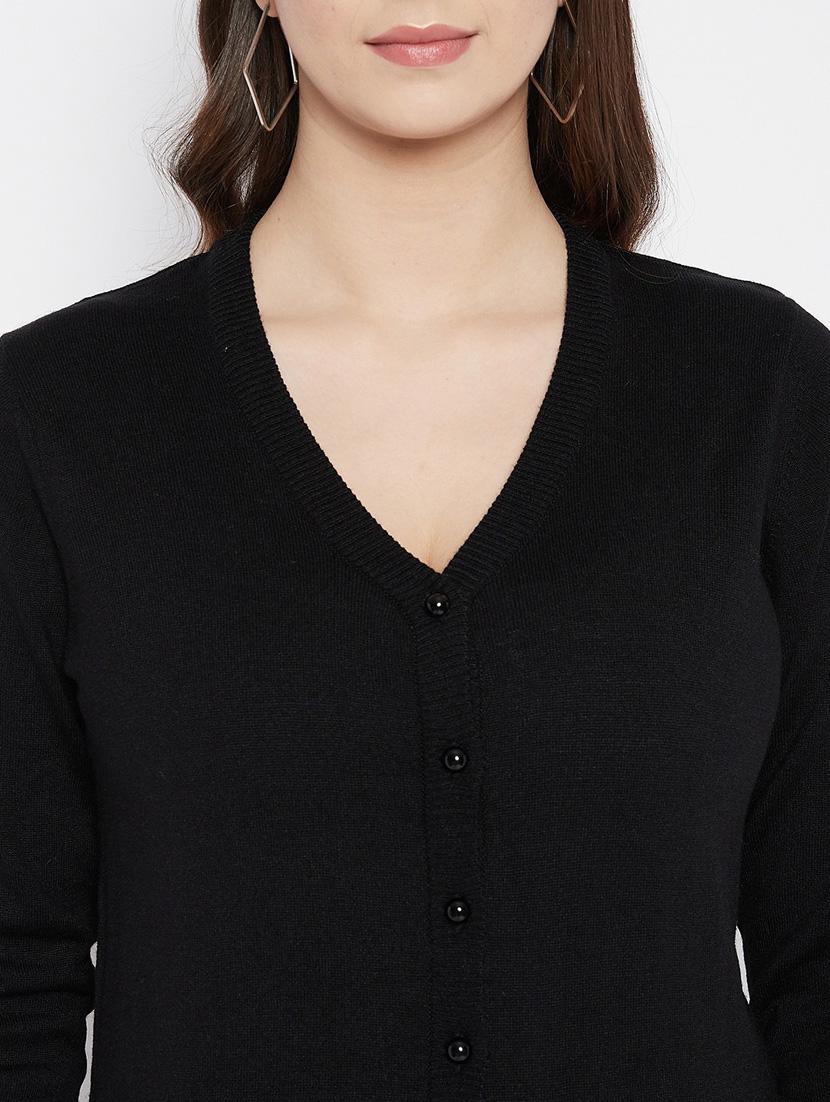 black solid woolen cardigan - 20507163 - Standard Image - 4