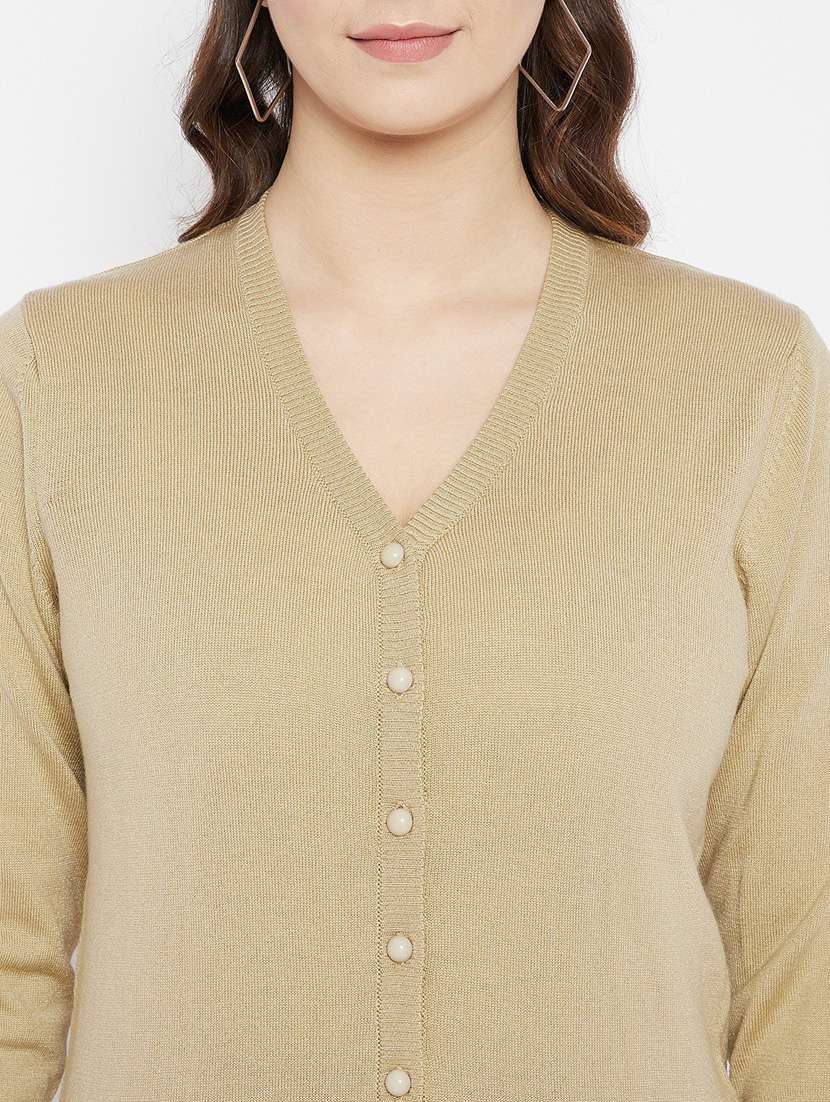 beige solid woolen cardigan - 20507164 -  Standard Image - 4