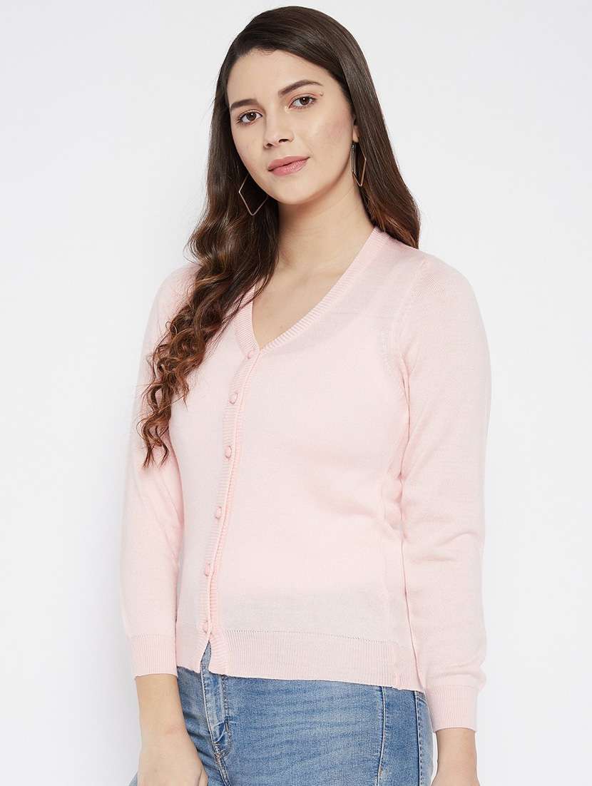 rosewater solid woolen cardigan - 20507165 -  Standard Image - 1