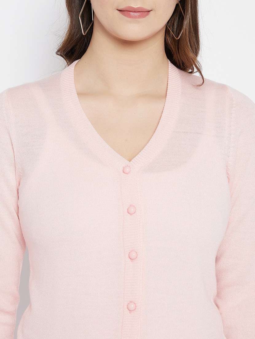 rosewater solid woolen cardigan - 20507165 -  Standard Image - 4