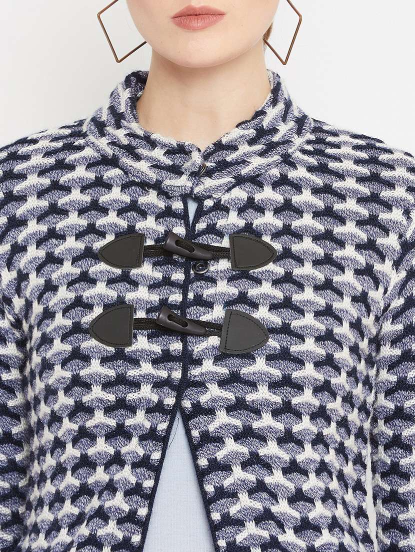 navy blue self designed woolen cardigan - 20507170 - Standard Image - 4