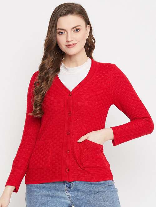 red self designed woolen cardigan - 20507172 -  Standard Image - 0
