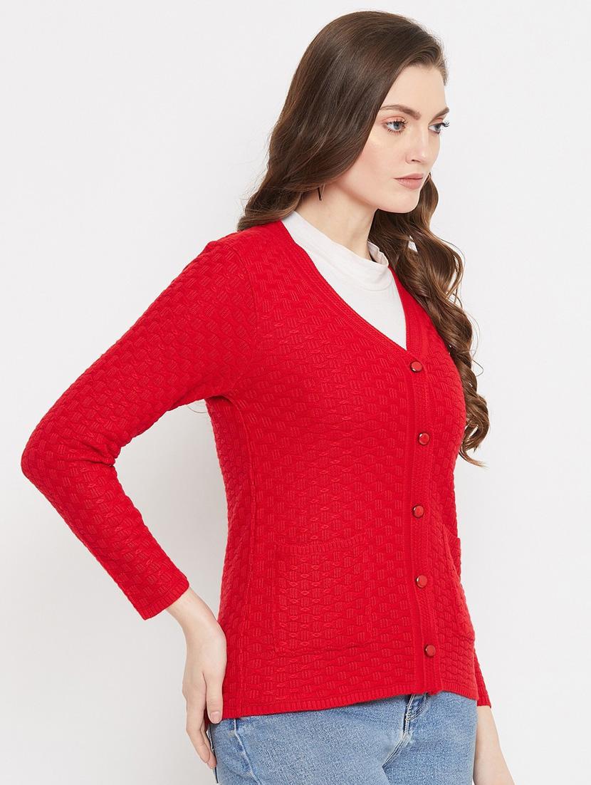 red self designed woolen cardigan - 20507172 - Standard Image - 1