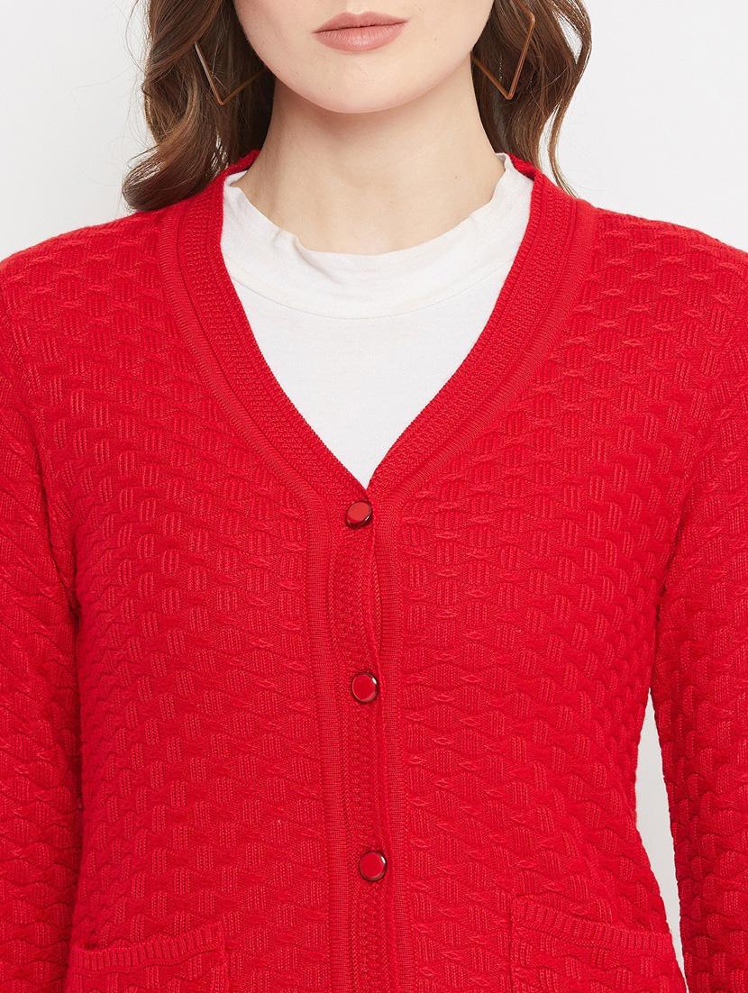 red self designed woolen cardigan - 20507172 - Standard Image - 4