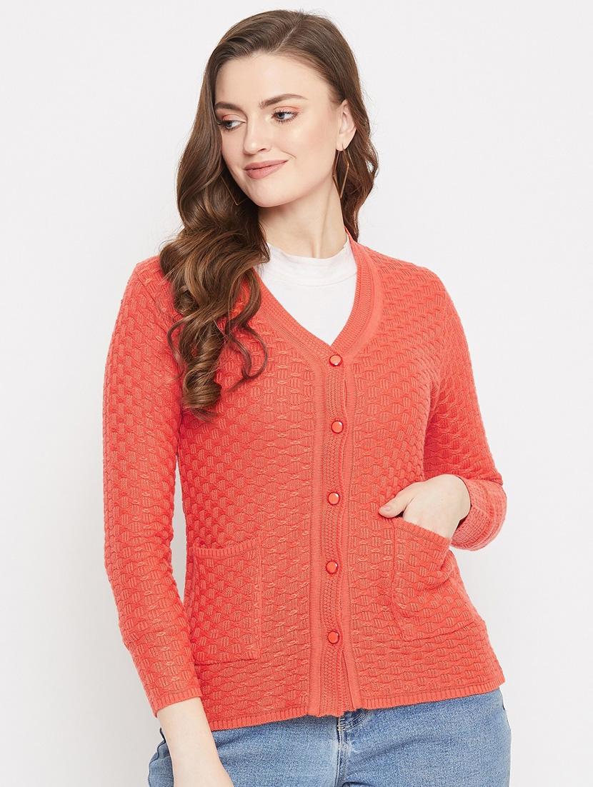 orange self designed woolen cardigan - 20507173 - Zoom Image - 0