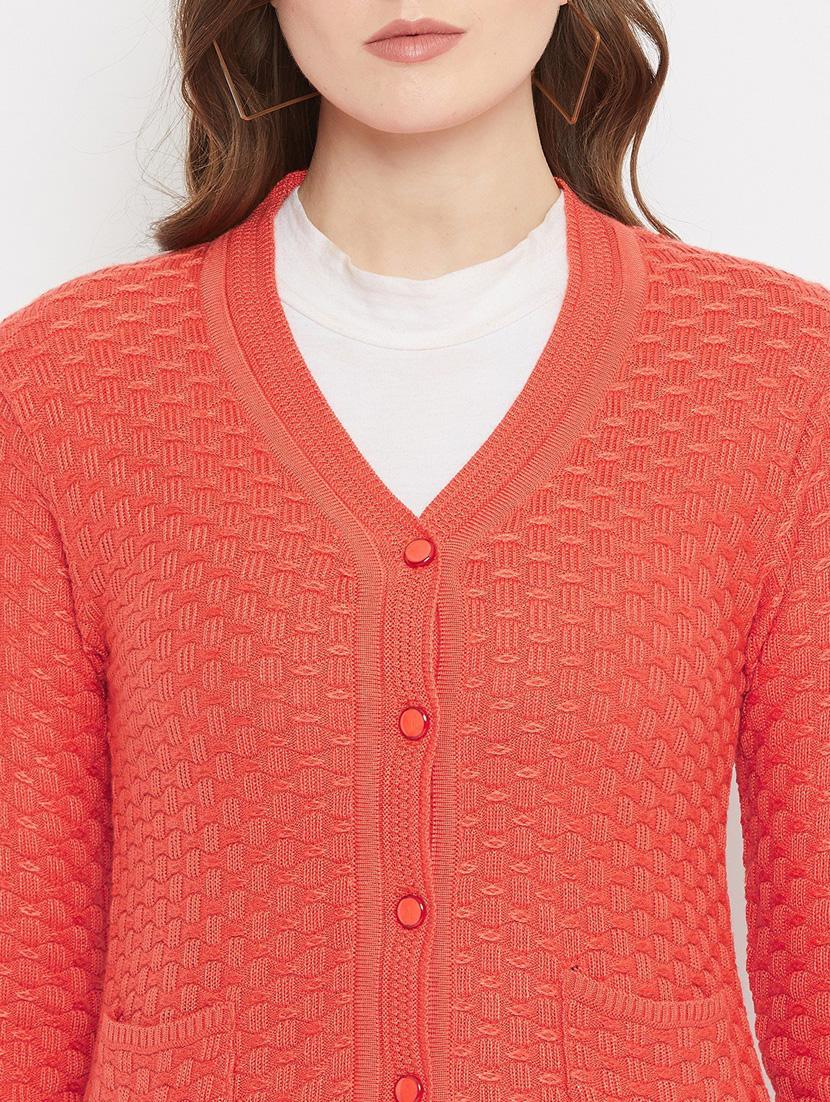 orange self designed woolen cardigan - 20507173 - Standard Image - 4