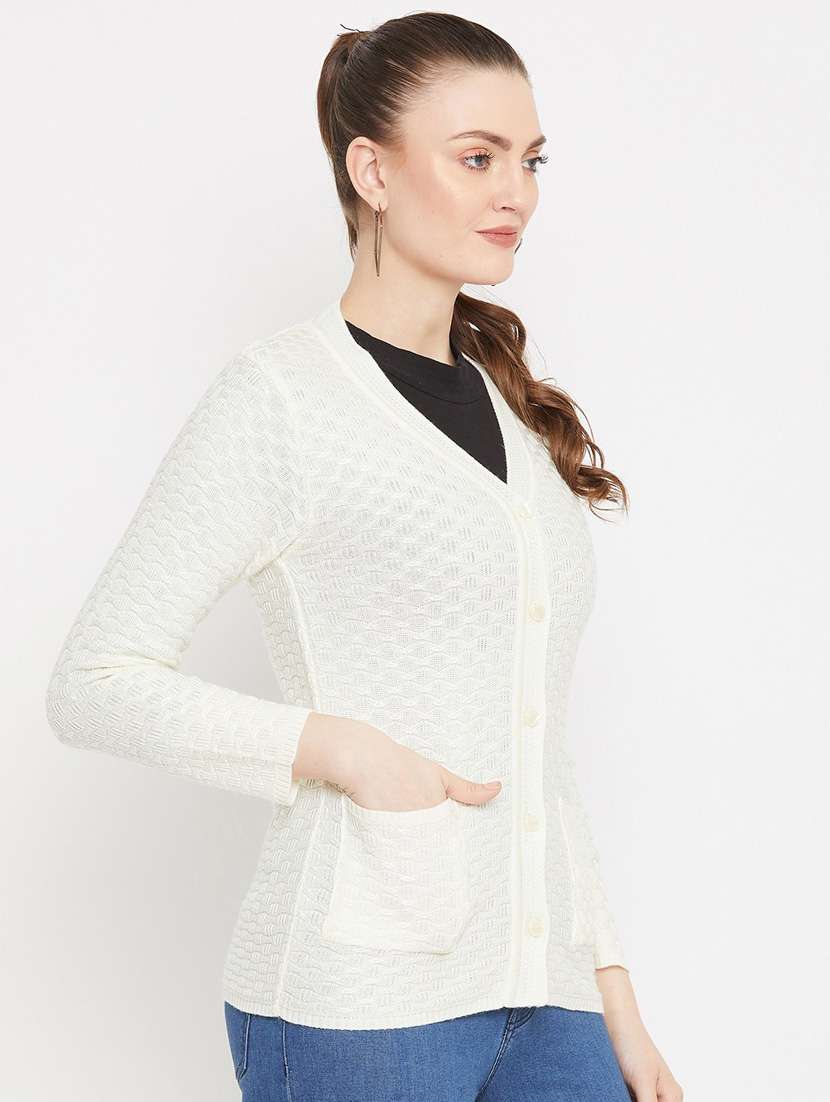 white self designed woolen cardigan - 20507177 -  Standard Image - 1