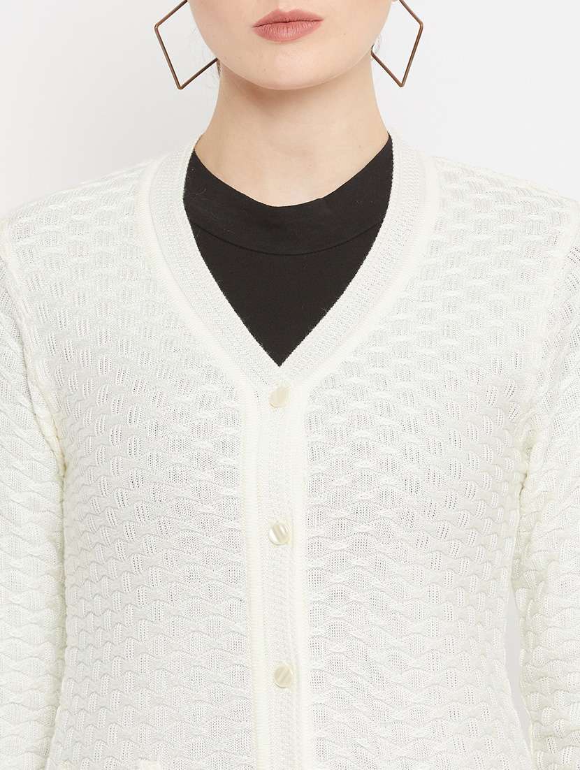 white self designed woolen cardigan - 20507177 -  Standard Image - 4