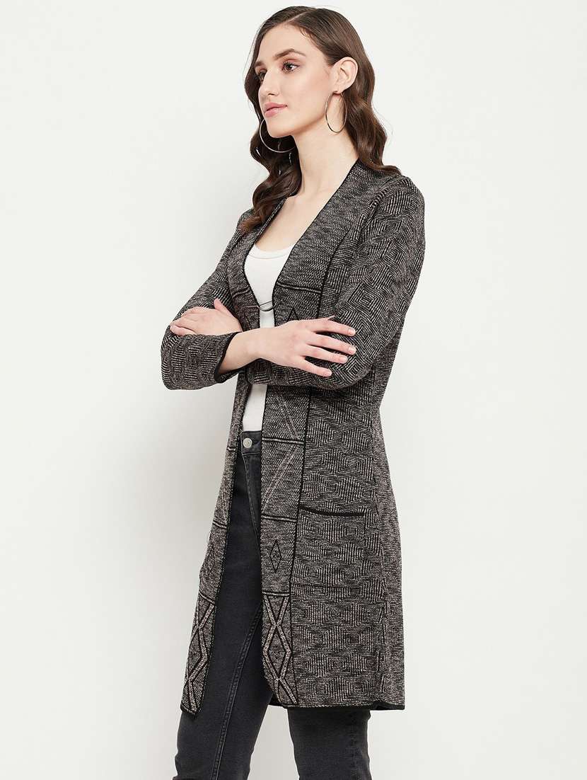women self design woollen cardigan - 20507186 -  Standard Image - 1