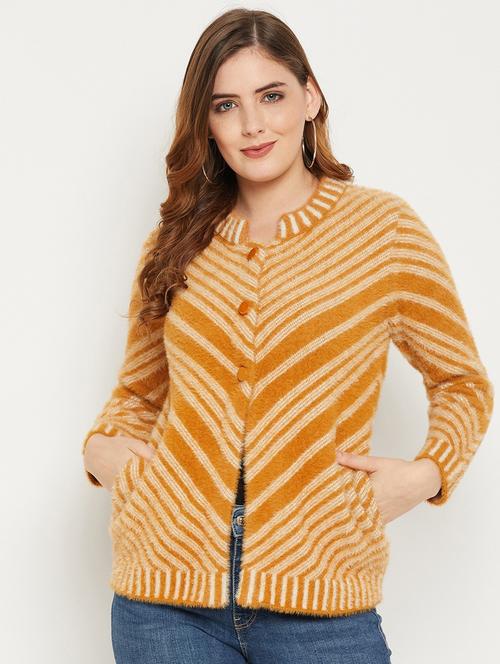 mustard self designed woolen cardigan - 20507188 - Standard Image - 0