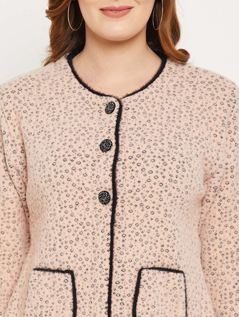 peach self designed woolen cardigan - 20507195 -  Standard Image - 4