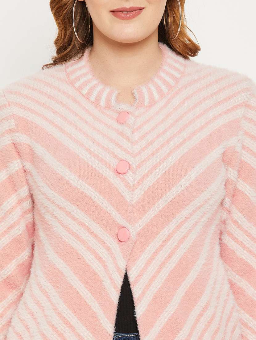 peach self designed woolen cardigan - 20507200 - Standard Image - 4
