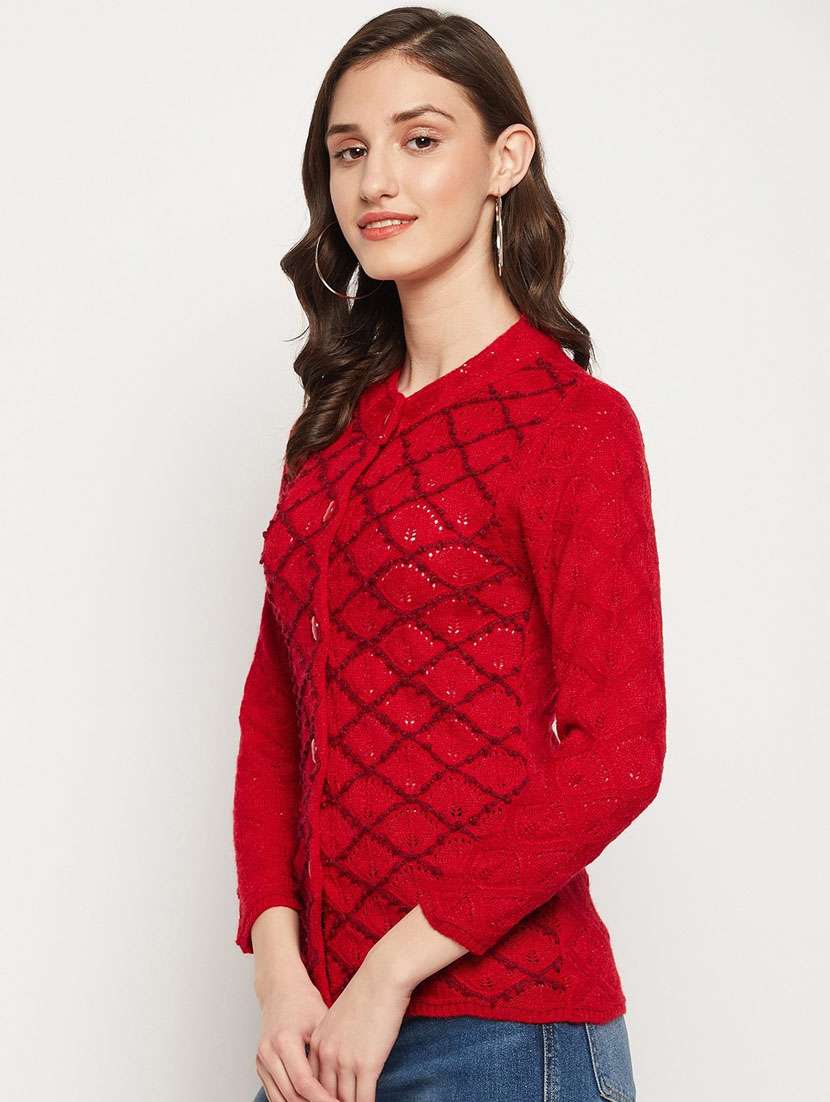 red self designed woolen cardigan - 20507239 -  Standard Image - 1