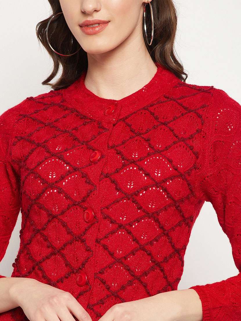 red self designed woolen cardigan - 20507239 -  Standard Image - 4