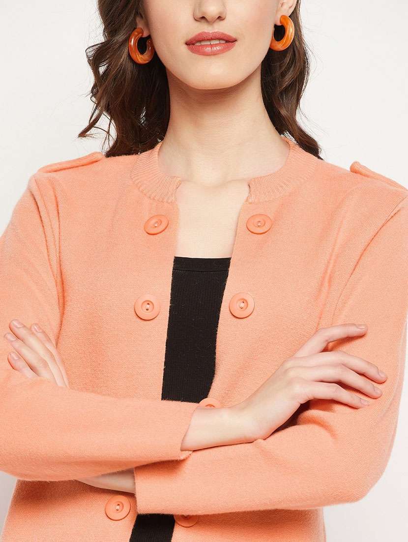 peach solid woolen cardigan - 20507242 -  Standard Image - 4