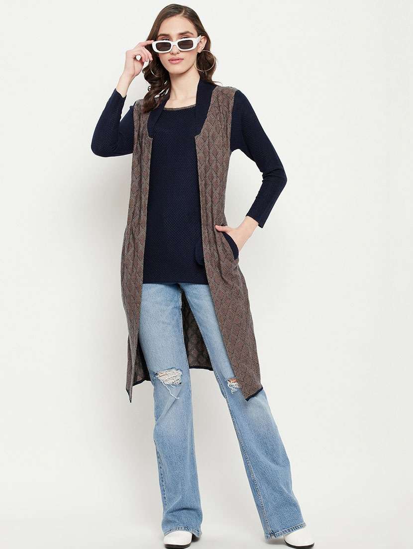 women self design woollen cardigan - 20507245 - Standard Image - 1