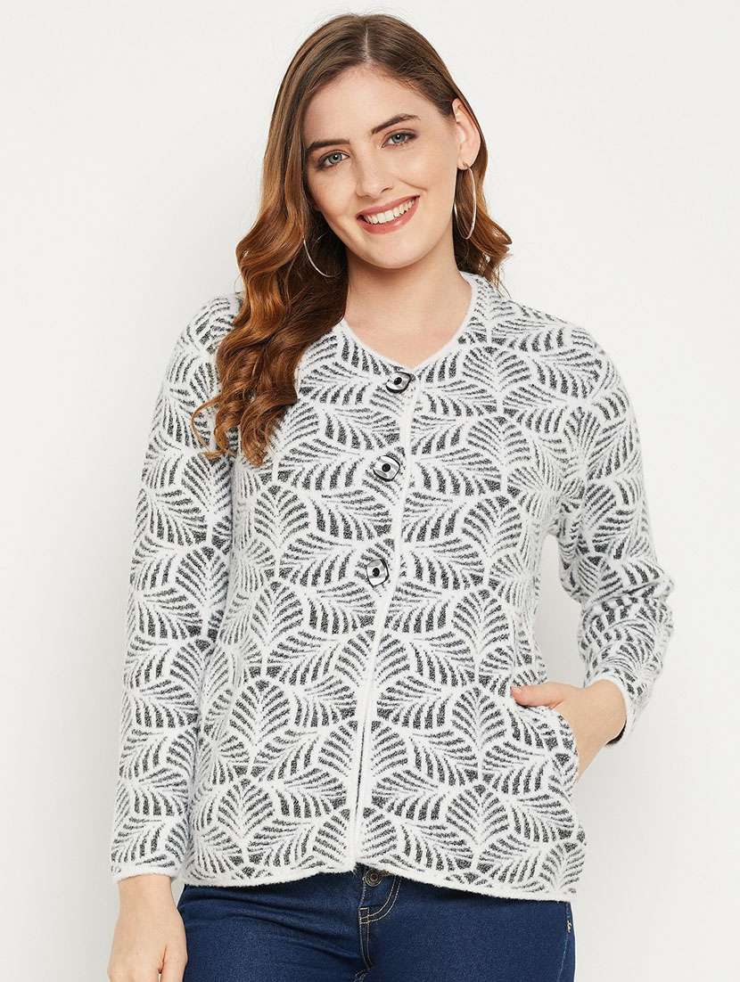 white self designed woolen cardigan