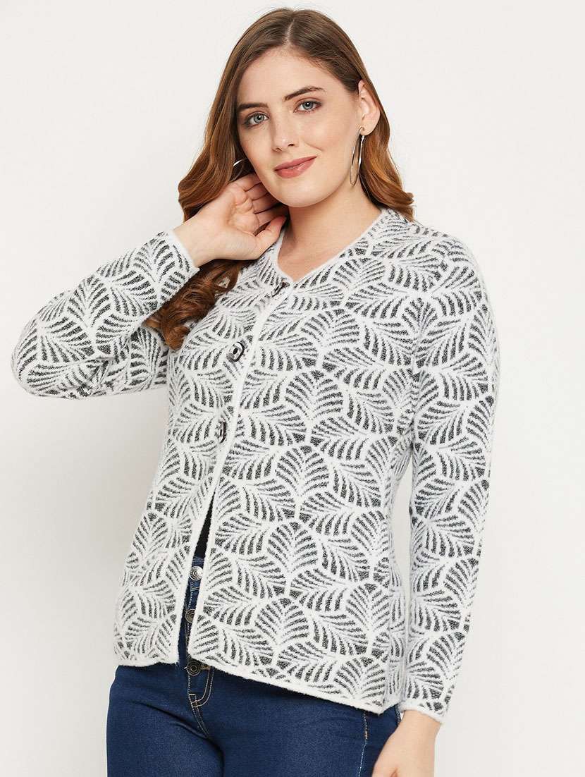white self designed woolen cardigan - 20507248 -  Standard Image - 1
