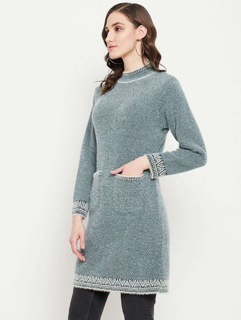 women blue long pullover - 20507251 - Standard Image - 1