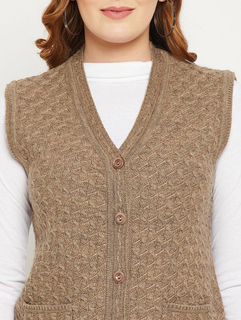 brown self designed woolen cardigan - 20507264 - Standard Image - 4