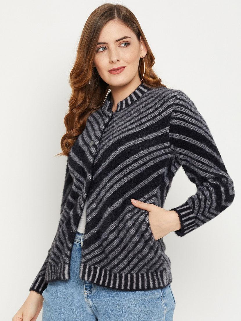 black self designed woolen cardigan - 20507265 - Standard Image - 1