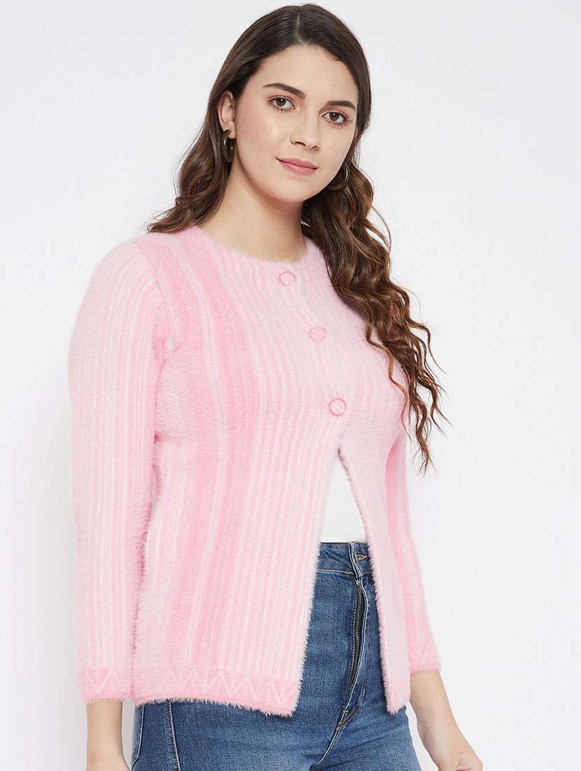 pink self designed woolen cardigan - 20507266 -  Standard Image - 1