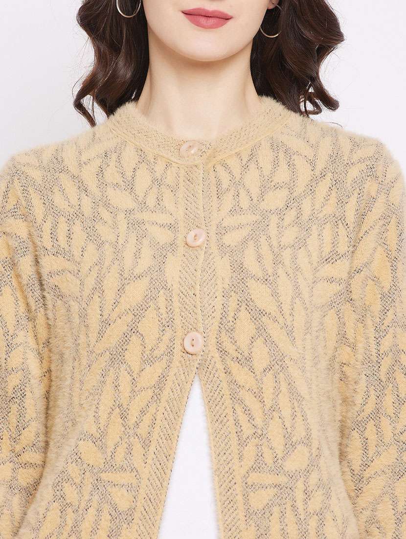beige self designed woolen cardigan - 20507267 -  Standard Image - 4