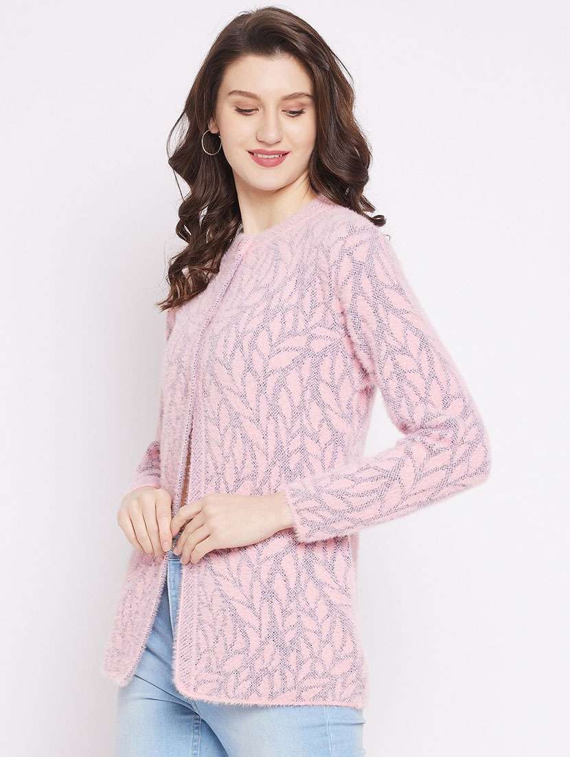 pink self designed woolen cardigan - 20507268 -  Standard Image - 1