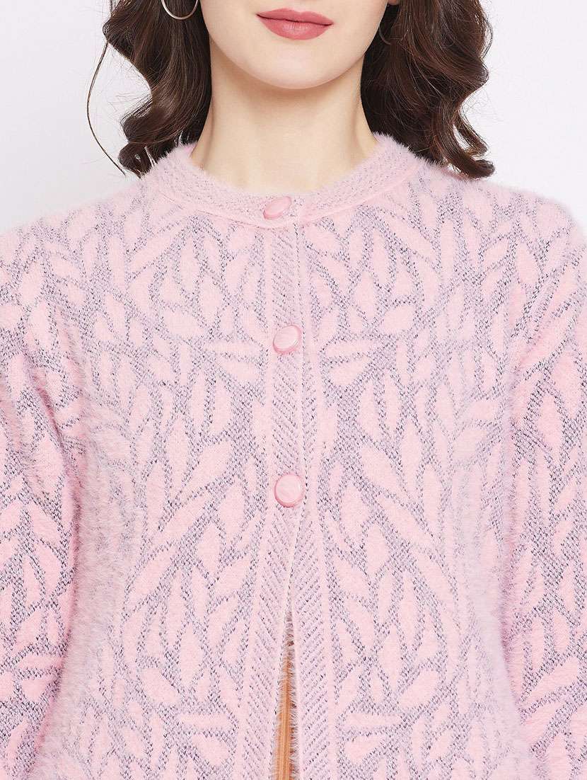 pink self designed woolen cardigan - 20507268 - Standard Image - 4