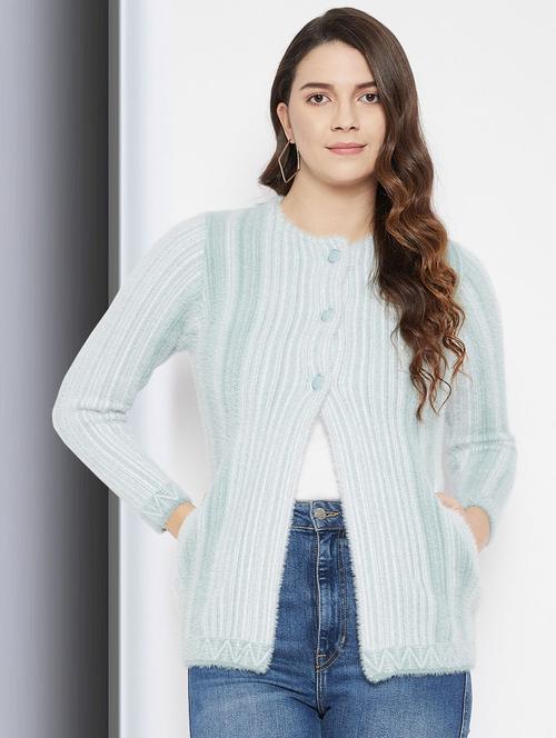 light blue self designed woolen cardigan - 20507270 - Standard Image - 0