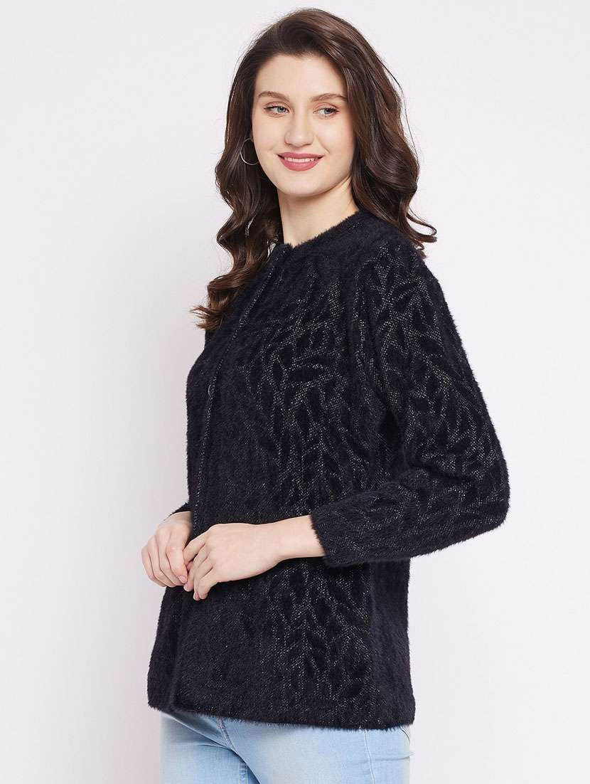black self designed woolen cardigan - 20507271 -  Standard Image - 1