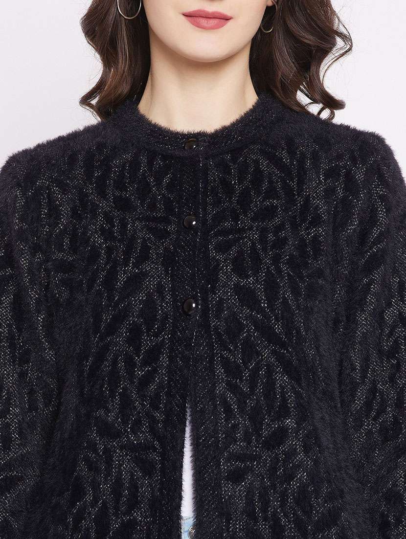 black self designed woolen cardigan - 20507271 - Standard Image - 4