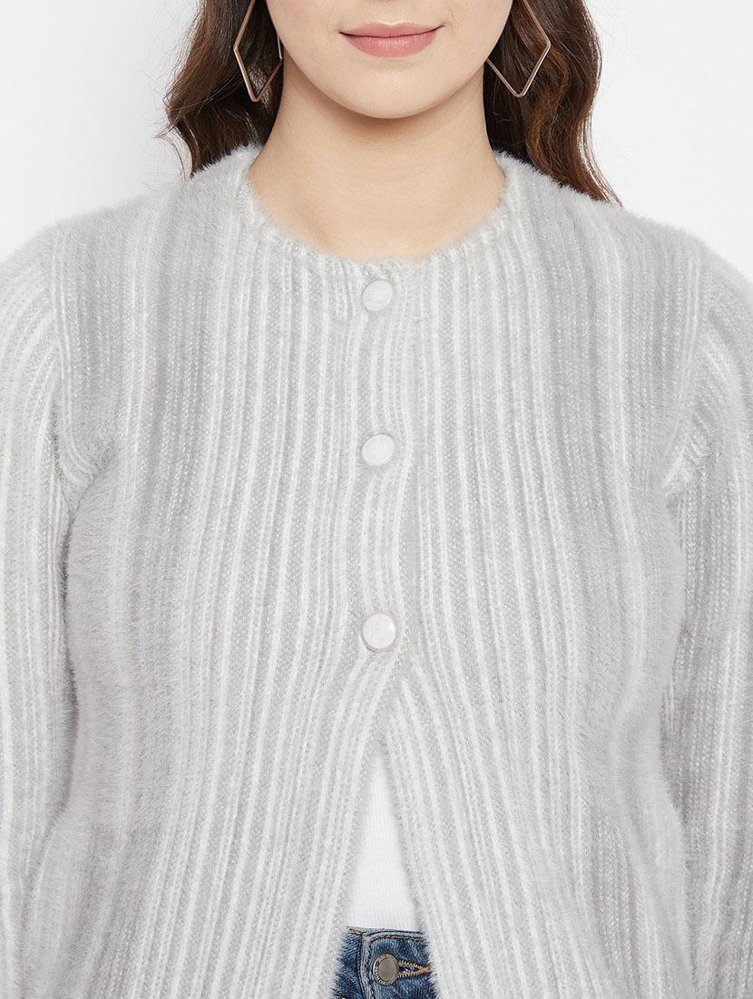 grey self designed woolen cardigan - 20507272 - Standard Image - 4