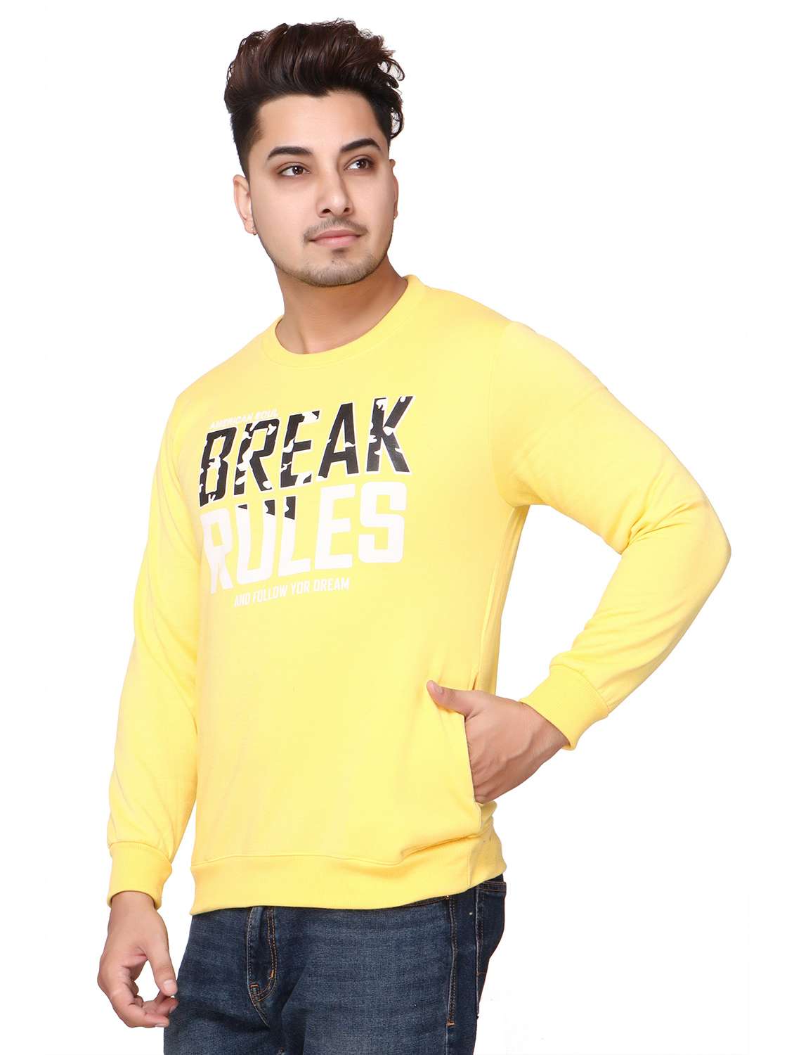 men typography print fleece sweatshirt - 20507500 -  Standard Image - 1