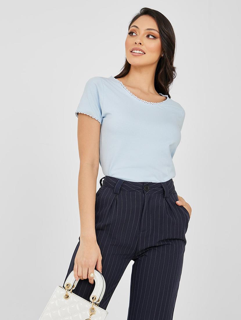 women solid purist blue cotton regular t-shirt - 20507586 - Standard Image - 1