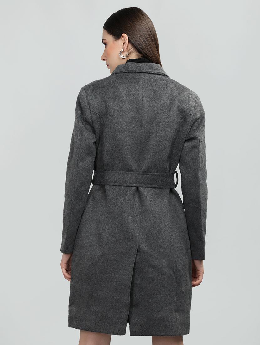 women steel grey tweed trench coat - 20507801 - Standard Image - 1