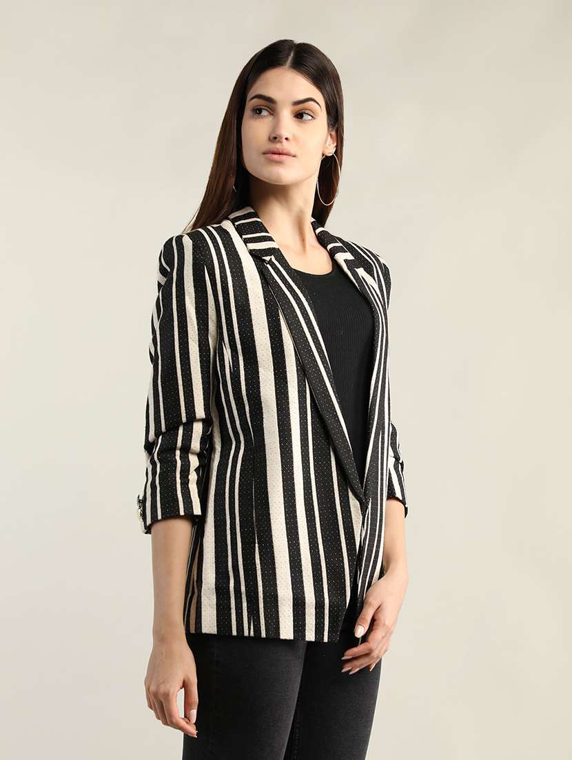 women black stripes lapel neck coat - 20507853 -  Standard Image - 1