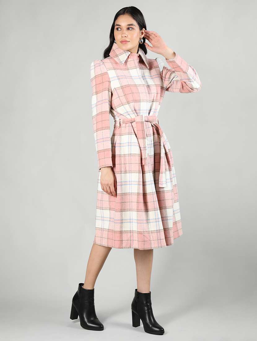 women pink shirt collar full sleeves coat - 20507872 - Standard Image - 1