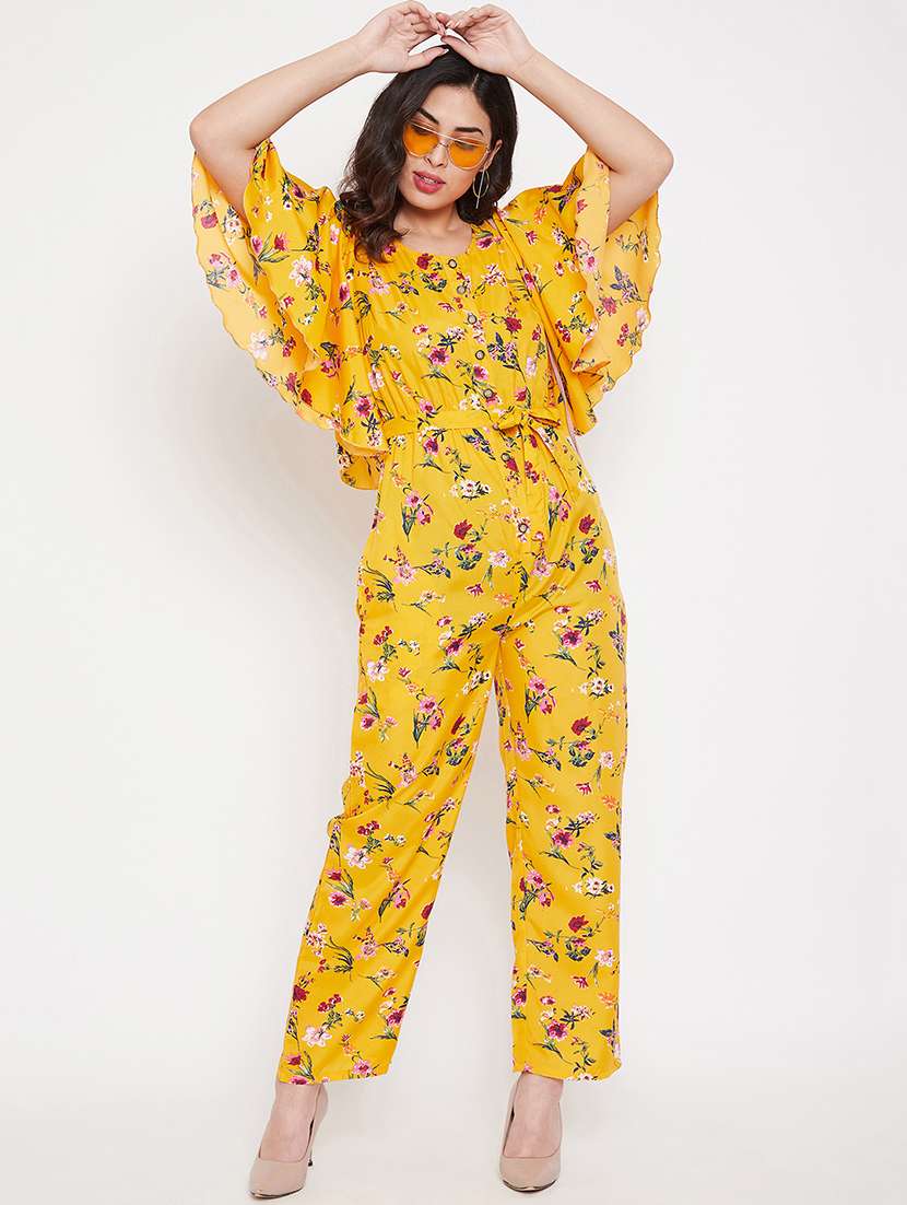 women floral printed mellow yellow crepe full leg jumpsuit - 20507924 -  Standard Image - 1