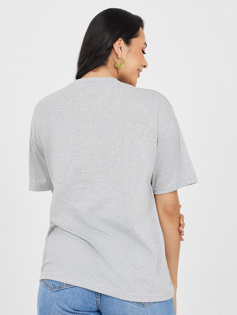 women graphic printed grey melange cotton oversized t-shirt - 20508279 -  Standard Image - 1