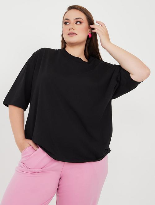 women typography printed black cotton oversized t-shirt - 20508343 - Standard Image - 0