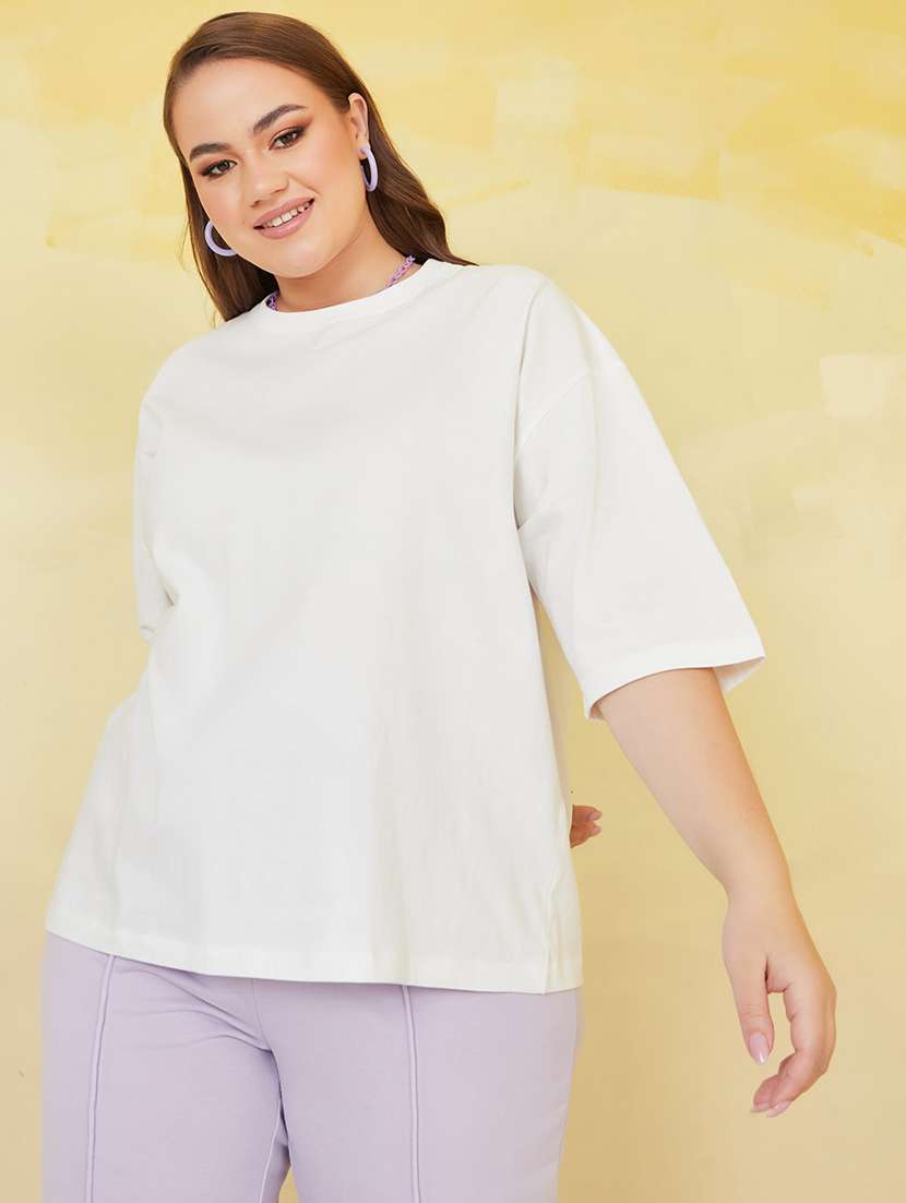 women typography printed beige cotton oversized t-shirt