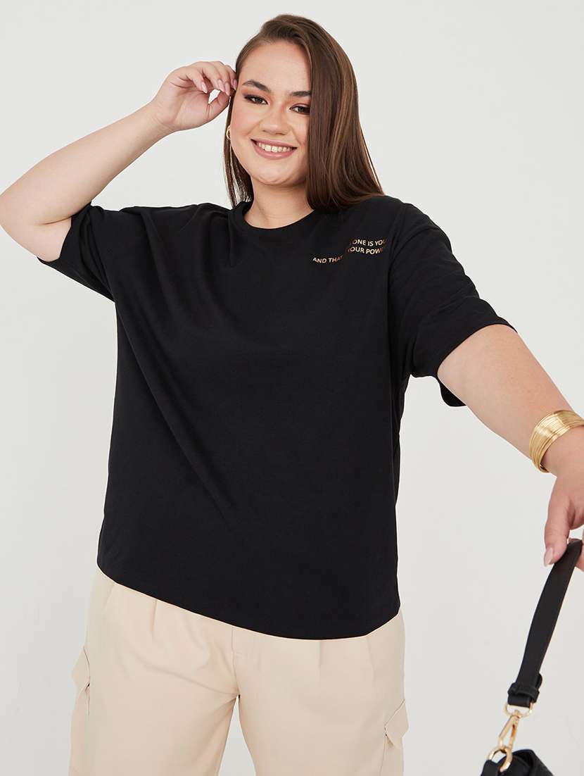 women graphic printed black cotton oversized t-shirt