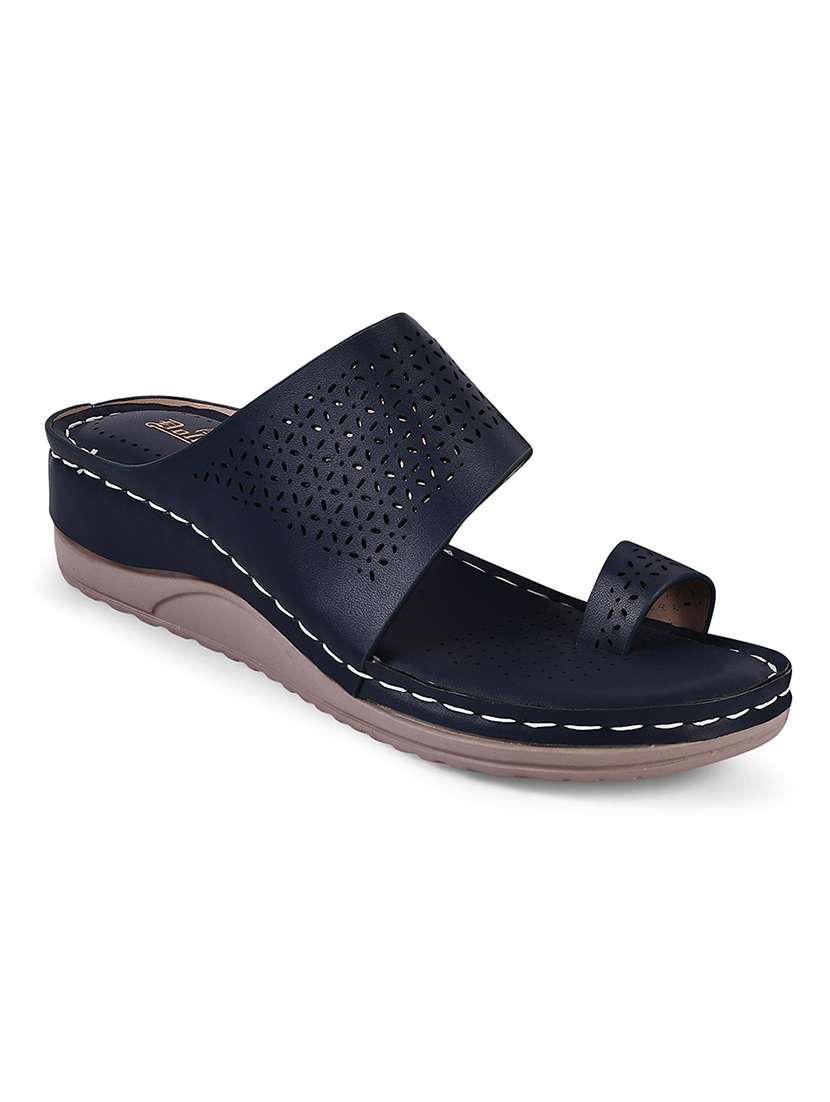 women navy blue cut work sandal - 20508379 -  Standard Image - 1